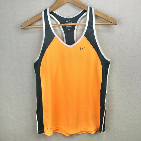 Nike Women's Medium Dri-Fit Racerback Tank w/Mesh Back Neon Orange And Dark Gray - Picture 6 of 12